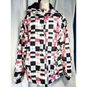 Billabong Altyr Waterproof Ski Snow Jacket Size XL Black Pink Hooded Checkered